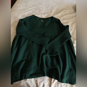 Free People Oversized Deep Green Side-Slit Sweater | XL